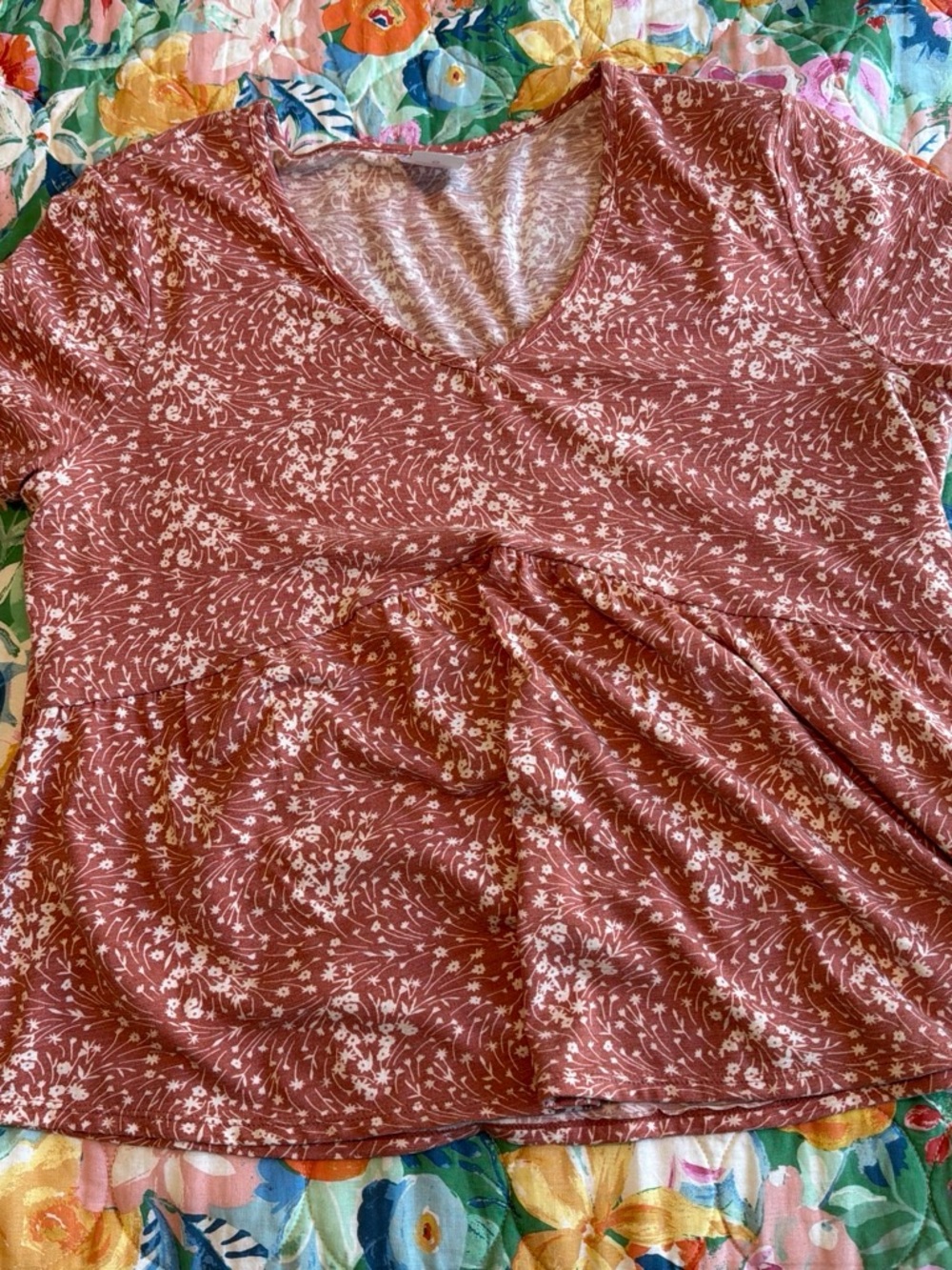 No Boundaries Rust Floral V‑Neck Babydoll Tunic
